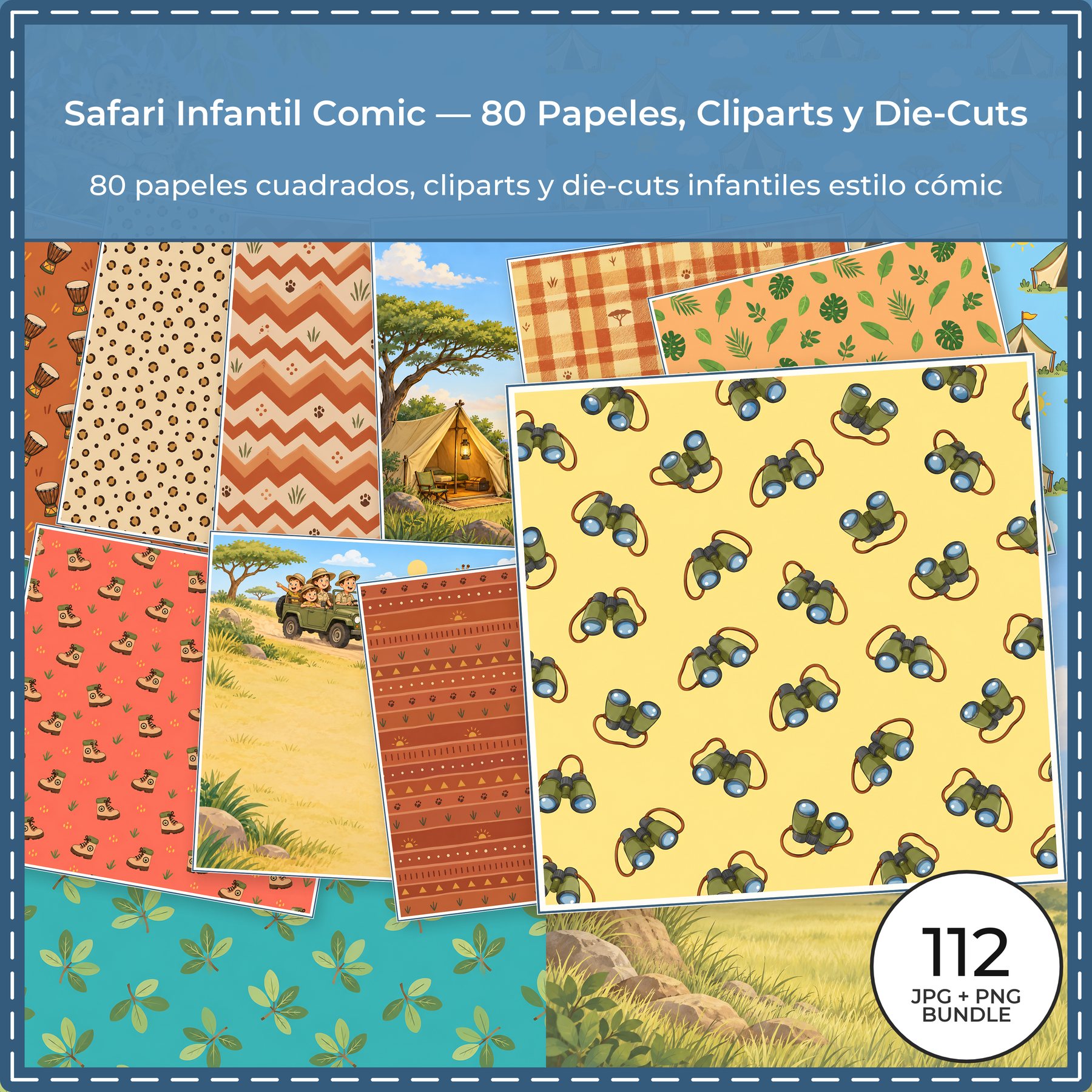 Safari Infantil Comic — 80 Papers, Cliparts & Die-Cuts