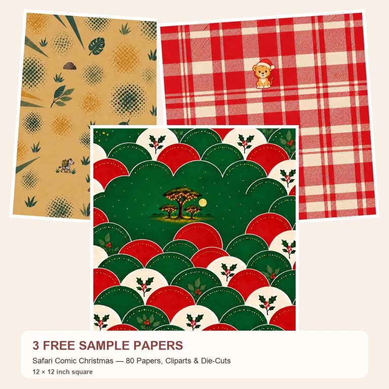 Free Safari Comic Christmas — 80 Papers, Cliparts & Die-Cuts – 3 square Paper Samples preview