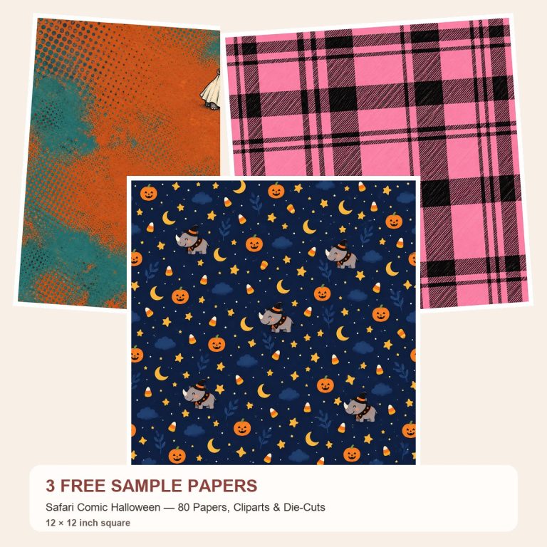 Free Safari Comic Halloween — 80 Papers, Cliparts & Die-Cuts – 3 square Paper Samples preview