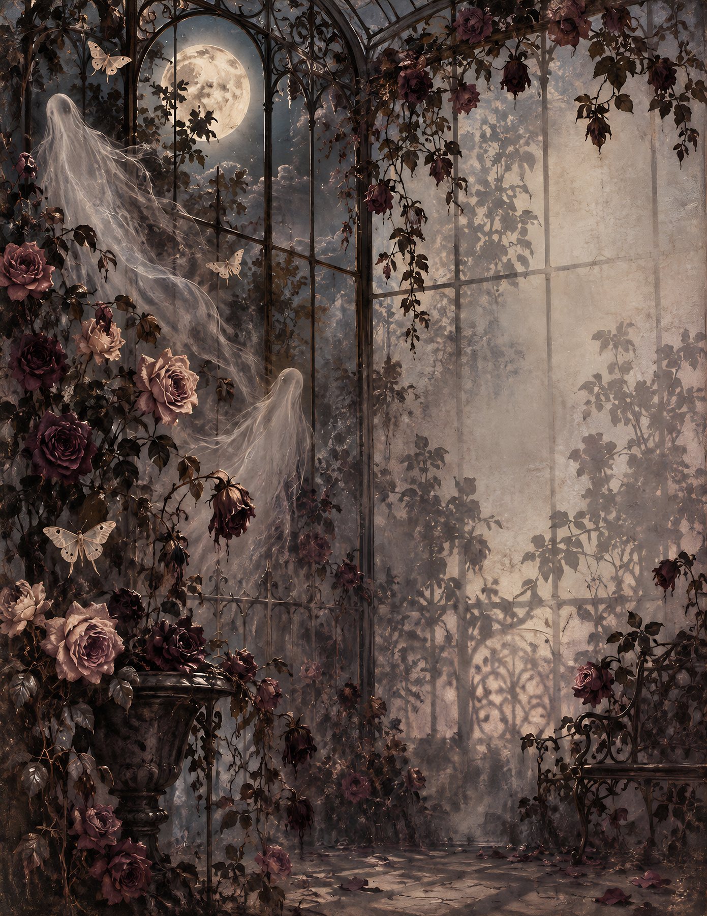 Digital Victorian Ghost Garden Halloween