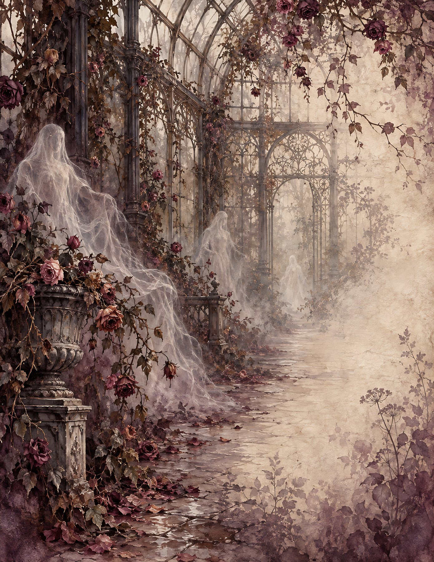 Digital Victorian Ghost Garden Halloween preview 3