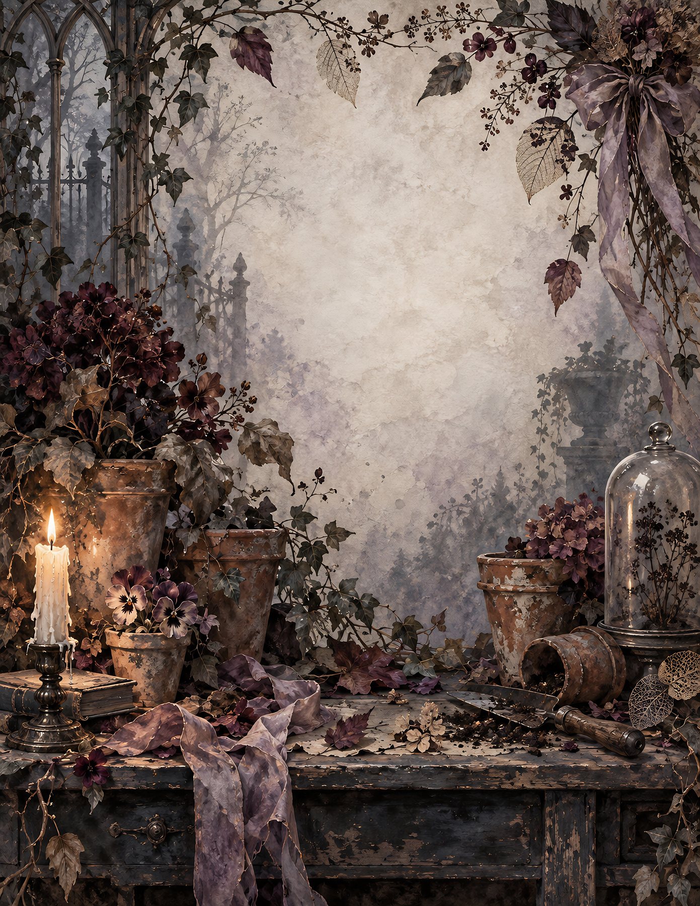 Digital Victorian Ghost Garden Halloween preview 5