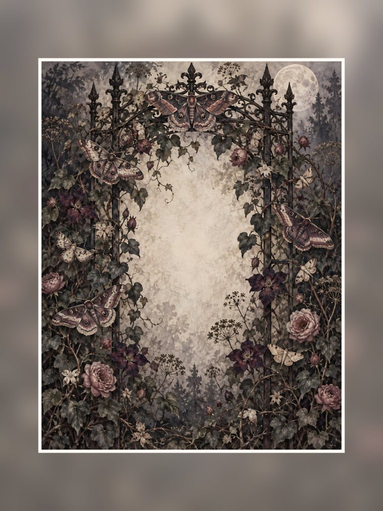 Digital Victorian Ghost Garden Halloween poster portrait