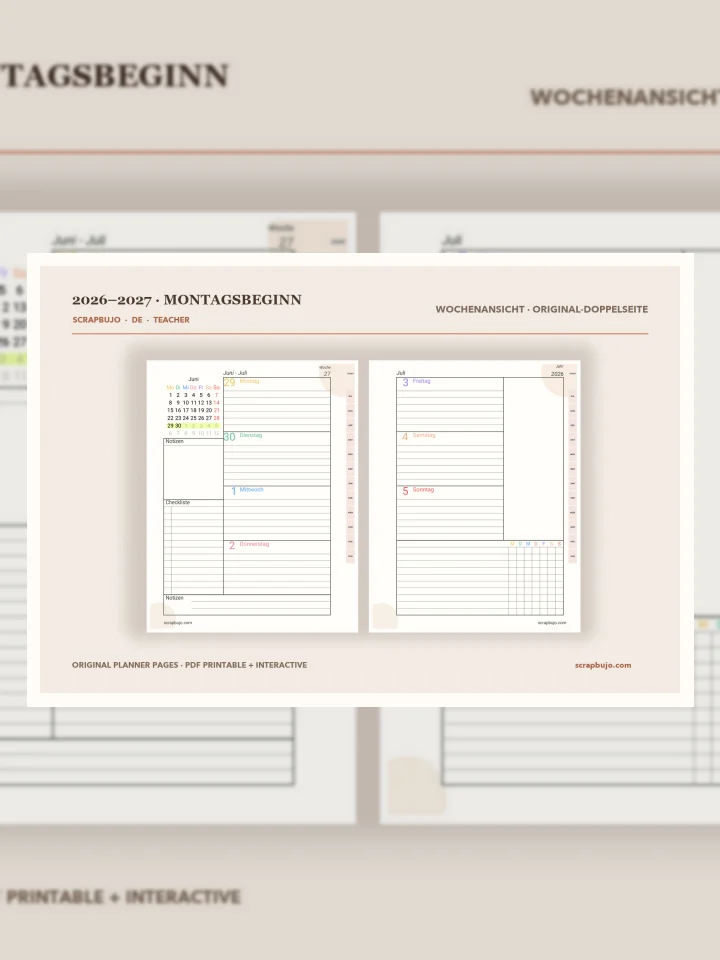 ScrapBujo · Akademische Lehrer- und Studentenplaner 2026–2027 auf Deutsch visual story illustration