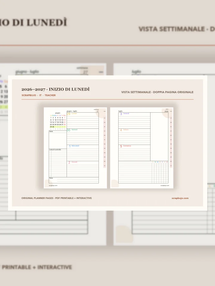 ScrapBujo · Agende accademiche per insegnanti e studenti 2026–2027 in italiano visual story illustration