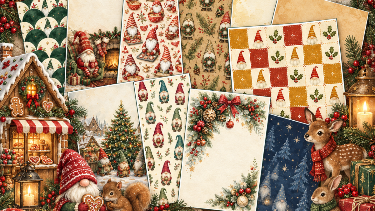 Christmas Storybook & Woodland Pack | 4 Digital Scrapbook Collections product cover with four coordinated digital scrapbook collections