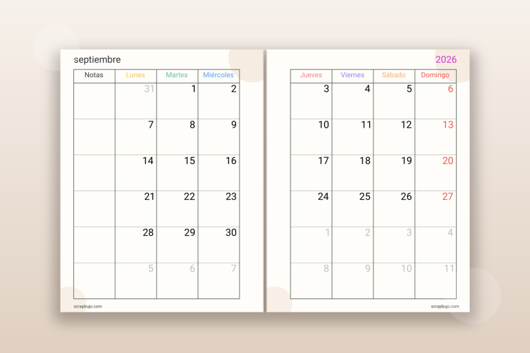 Agenda mensual gratis de septiembre de 2026 · Español · profesorado
