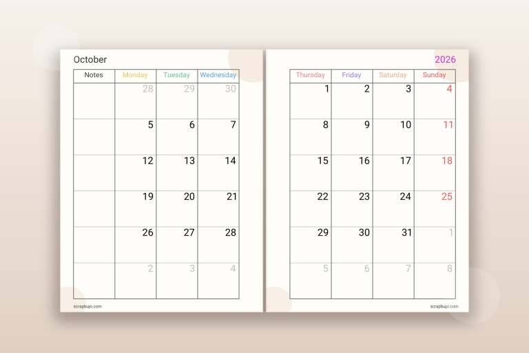 Free October 2026 monthly planner · English · teacher