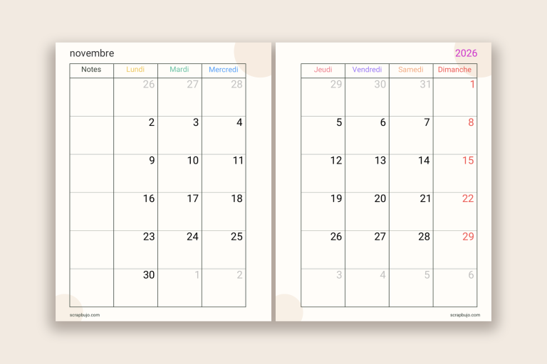Planner mensuel gratuit de novembre 2026 · Français · enseignants