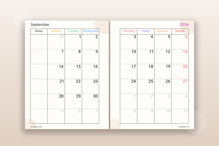Free September 2026 monthly planner · English · teacher