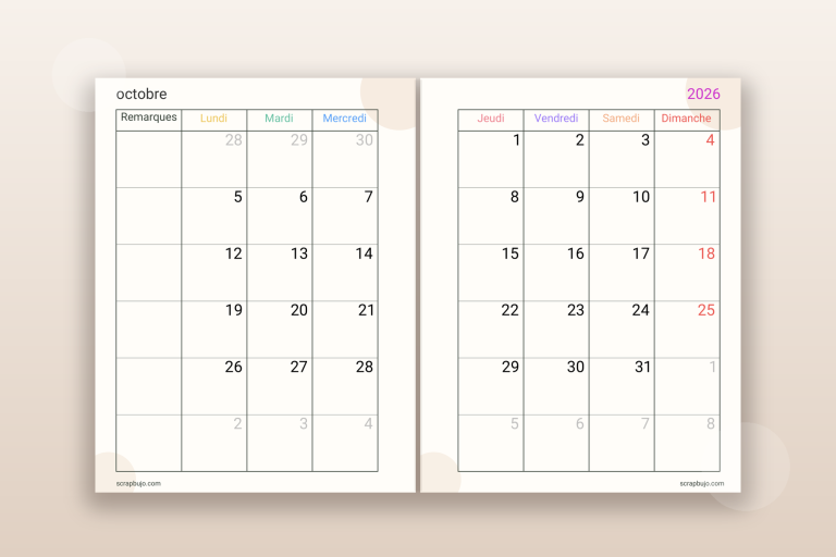 Planner mensuel gratuit d’octobre 2026 · Français · enseignants