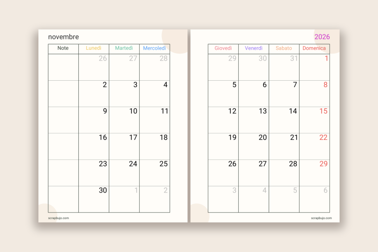 Planner mensile gratis di novembre 2026 · Italiano · insegnanti