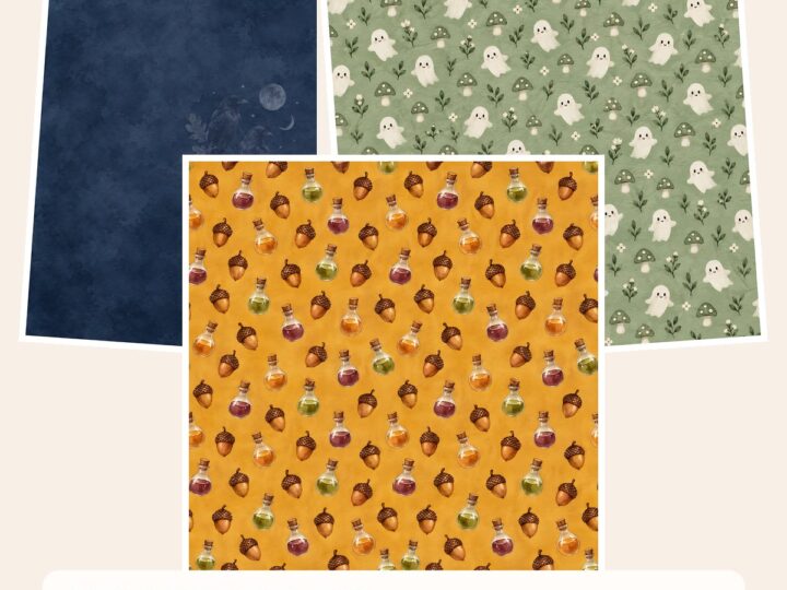 Free Enchanted Autumn Halloween Digital Paper – 3 Printable Scrapbook Paper Samples