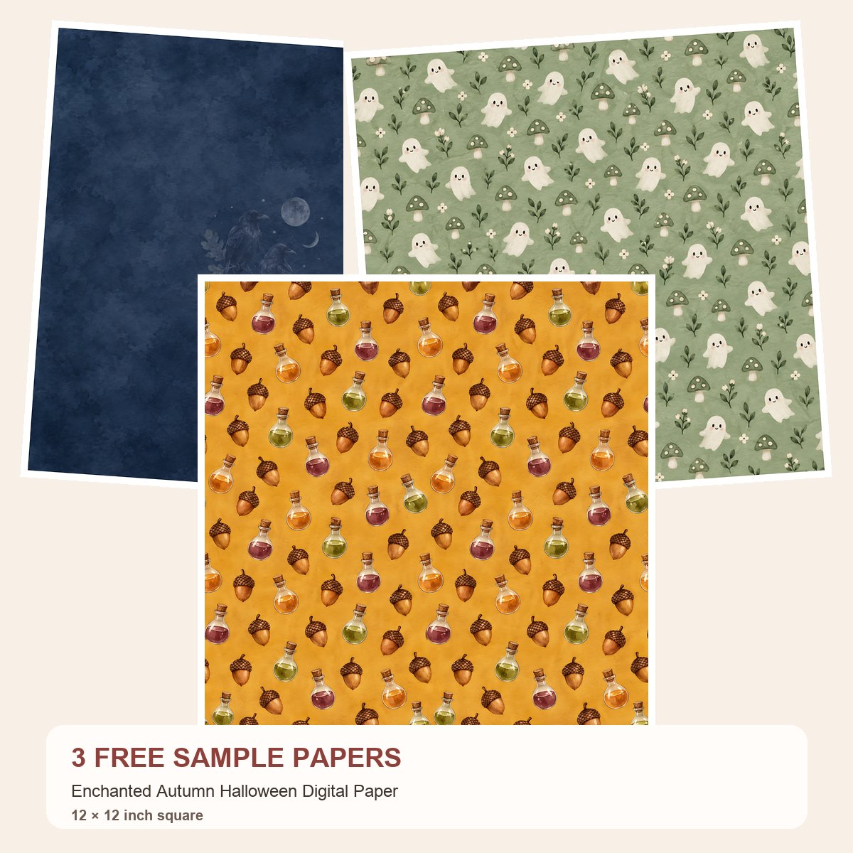 Free Enchanted Autumn Halloween Digital Paper – 3 Printable Scrapbook Paper Samples