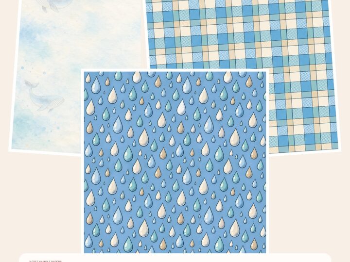 Free Baby Blue Comic Nursery Digital Papers – 3 square Paper Samples