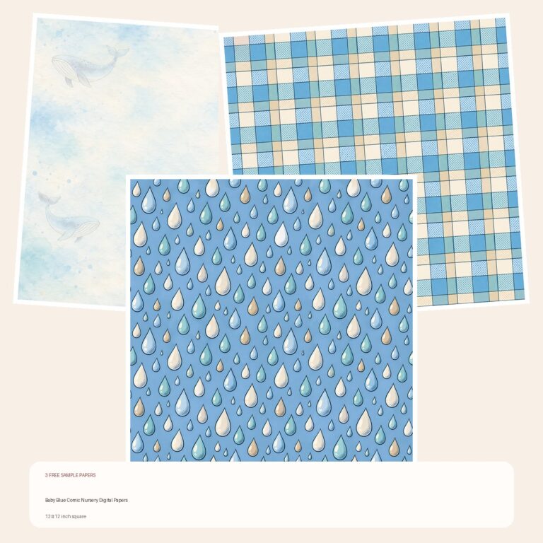 Free Baby Blue Comic Nursery Digital Papers – 3 square Paper Samples preview