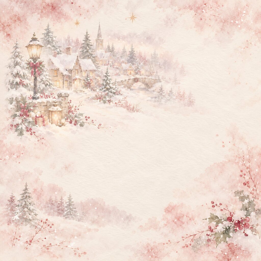 Christmas Village Digital Paper, 40 Watercolor JPGs, 12×12 Scrapbook & Junk Journal Backgrounds