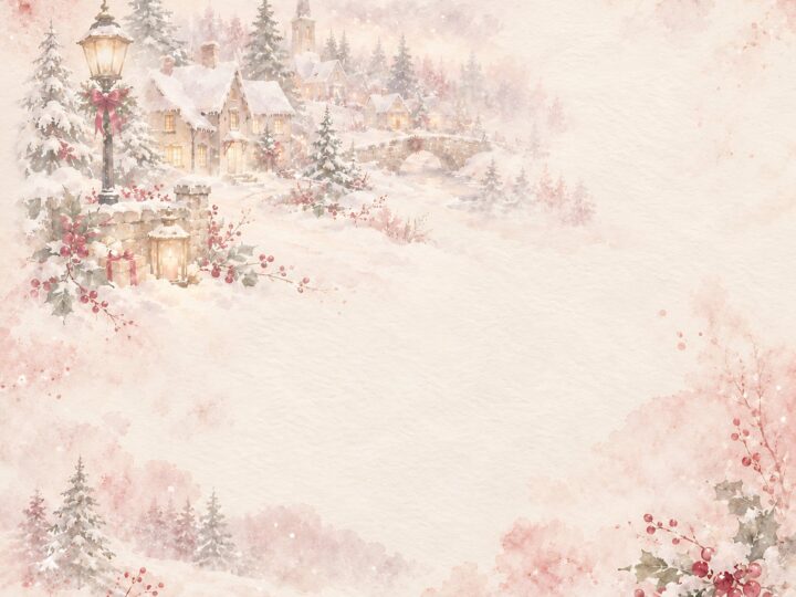 Christmas Village Digital Paper, 40 Watercolor JPGs, 12×12 Scrapbook & Junk Journal Backgrounds