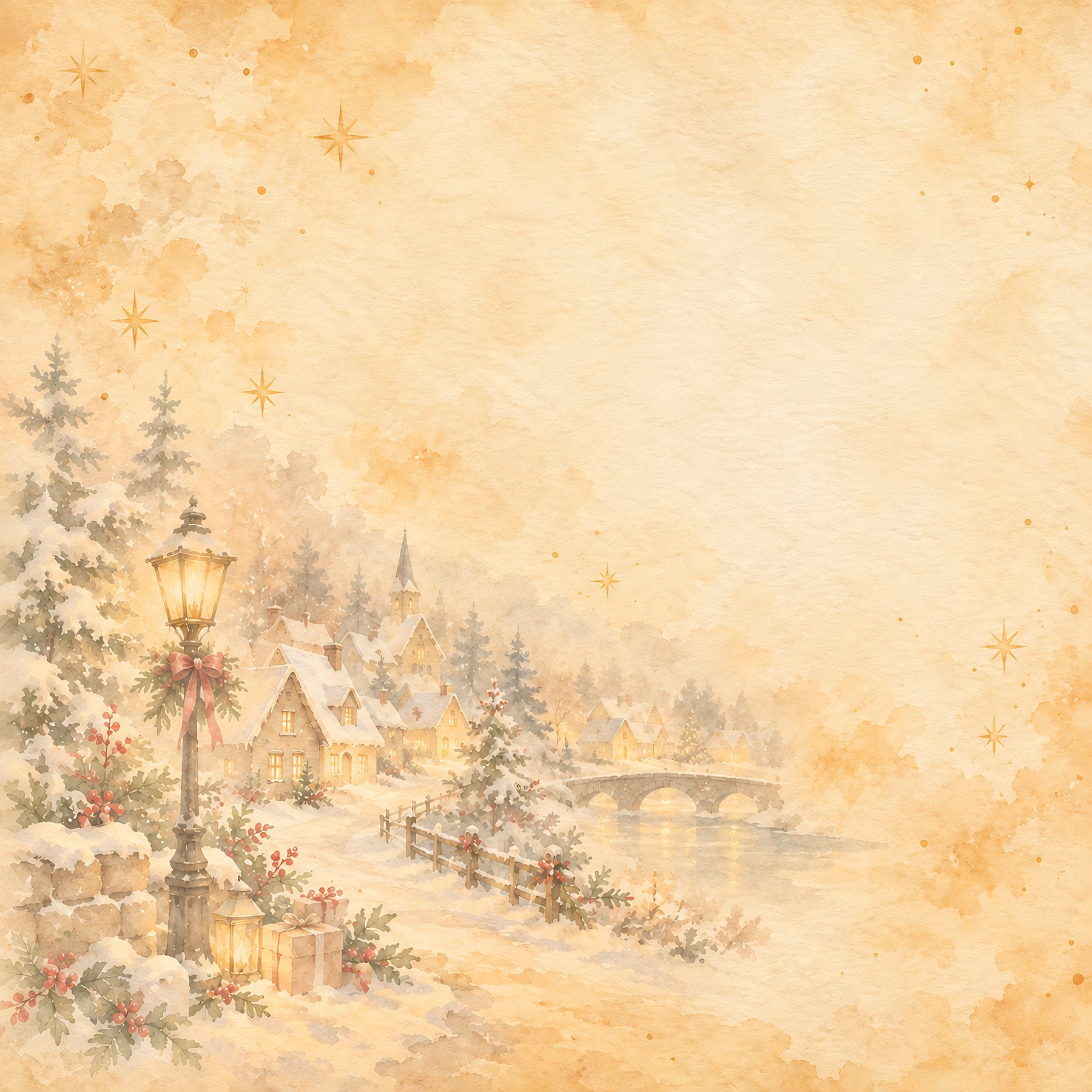 Christmas Village Digital Paper, 40 Watercolor JPGs, 12×12 Scrapbook & Junk Journal Backgrounds preview 3