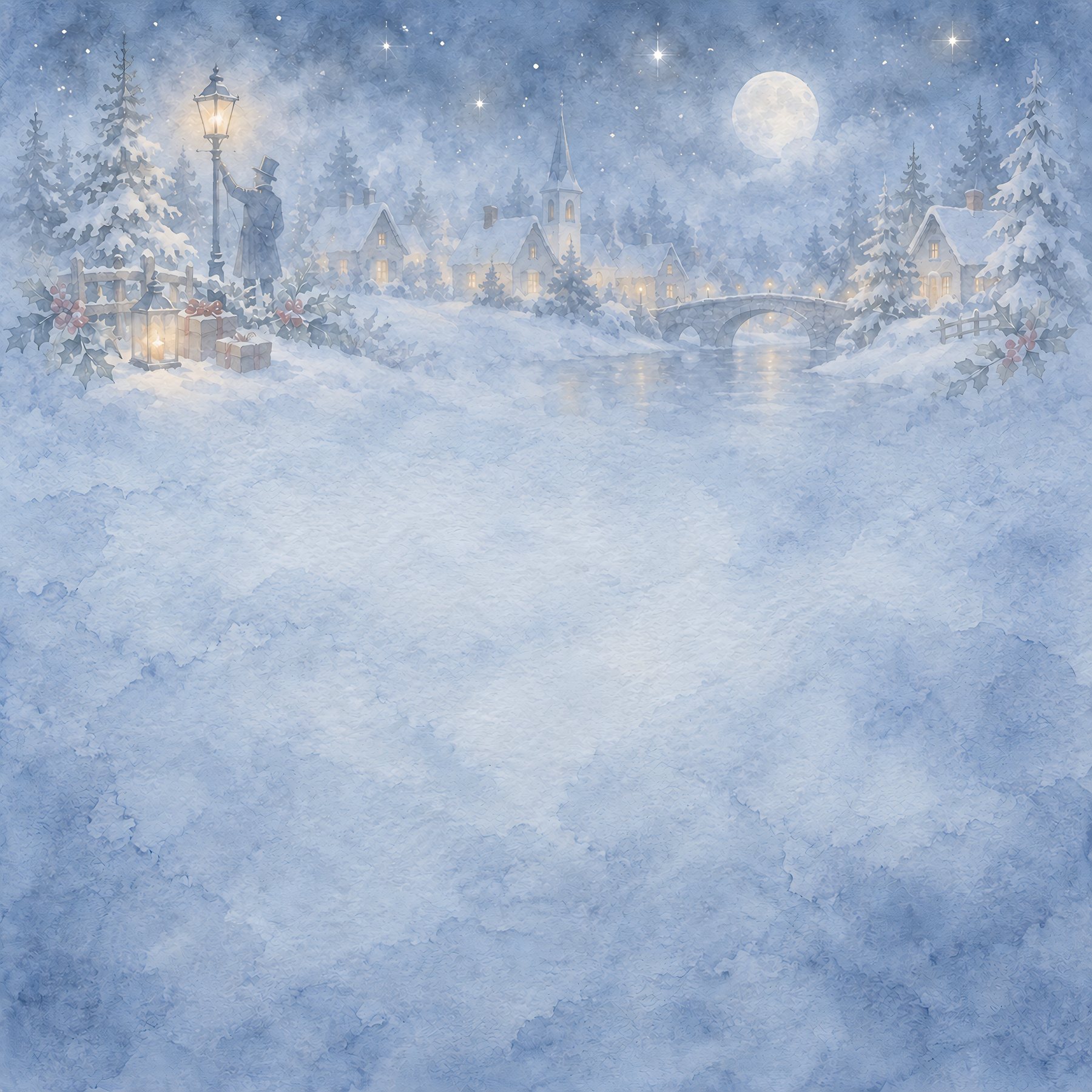 Christmas Village Digital Paper, 40 Watercolor JPGs, 12×12 Scrapbook & Junk Journal Backgrounds preview 5
