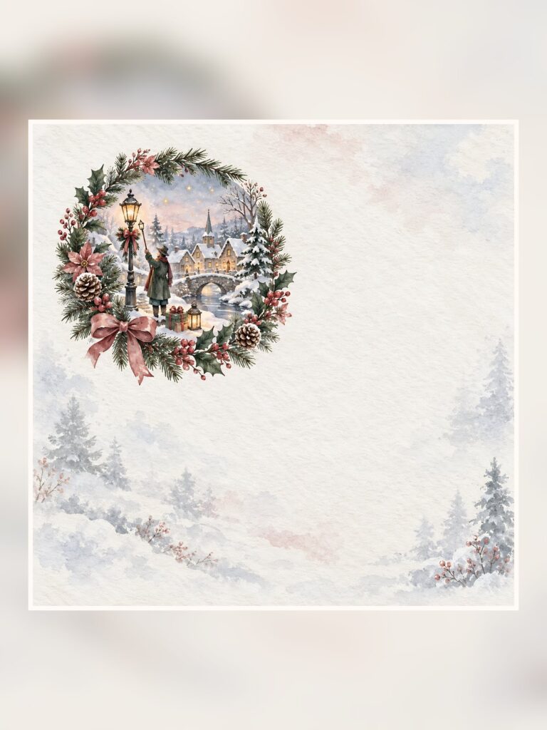 Christmas Village Digital Paper, 40 Watercolor poster portrait