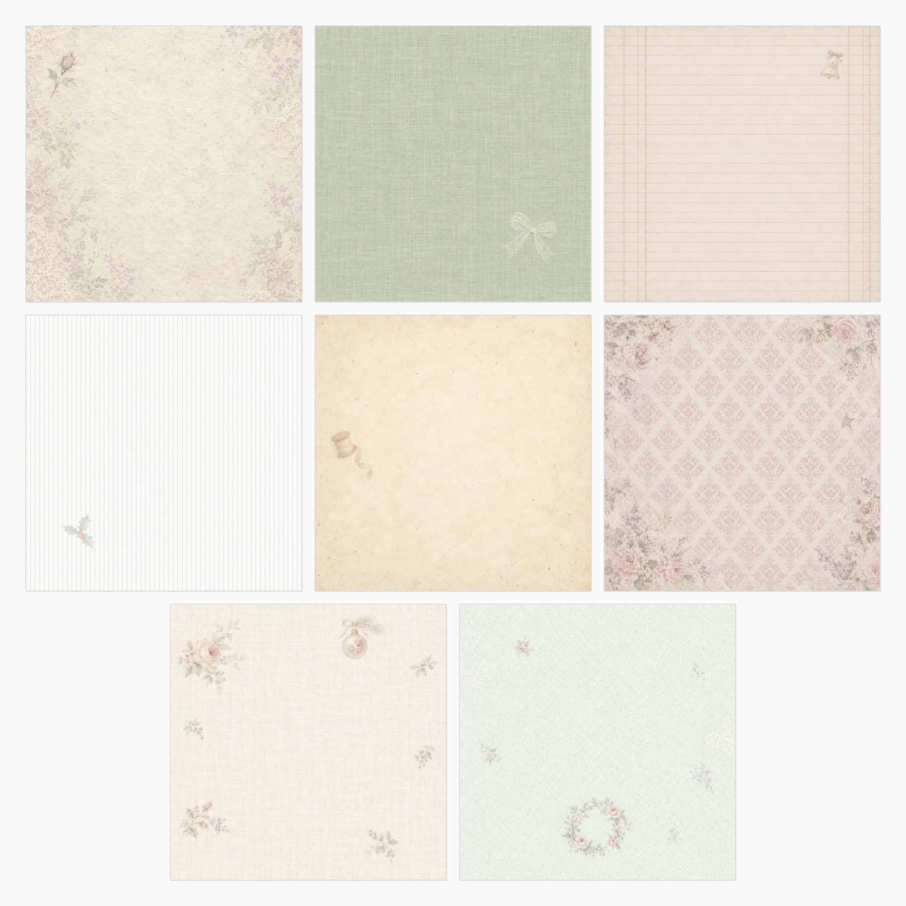 Frosted Rose & Lace Christmas Scrapbook Paper | 40 Shabby Chic 12×12 JPGs preview 2