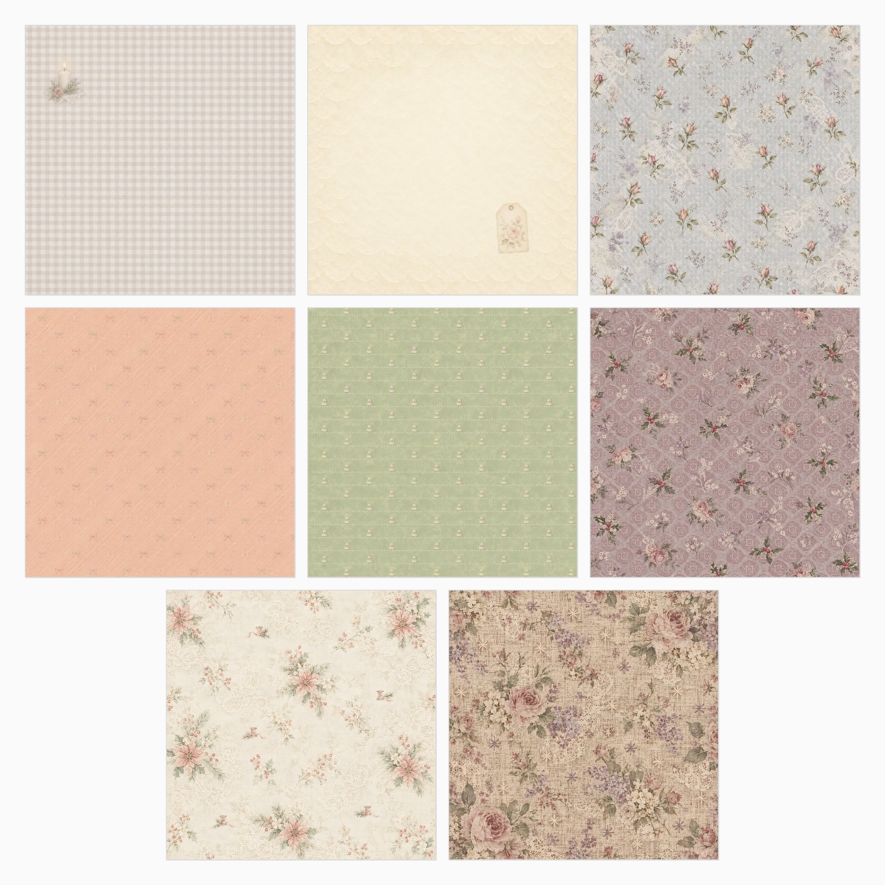 Frosted Rose & Lace Christmas Scrapbook Paper | 40 Shabby Chic 12×12 JPGs preview 3