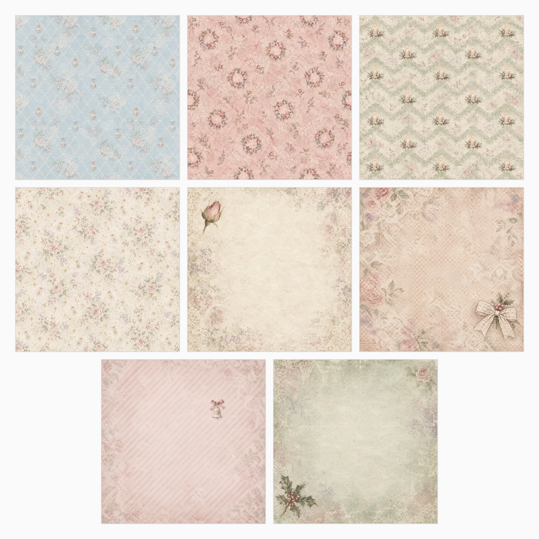 Frosted Rose & Lace Christmas Scrapbook Paper | 40 Shabby Chic 12×12 JPGs preview 4