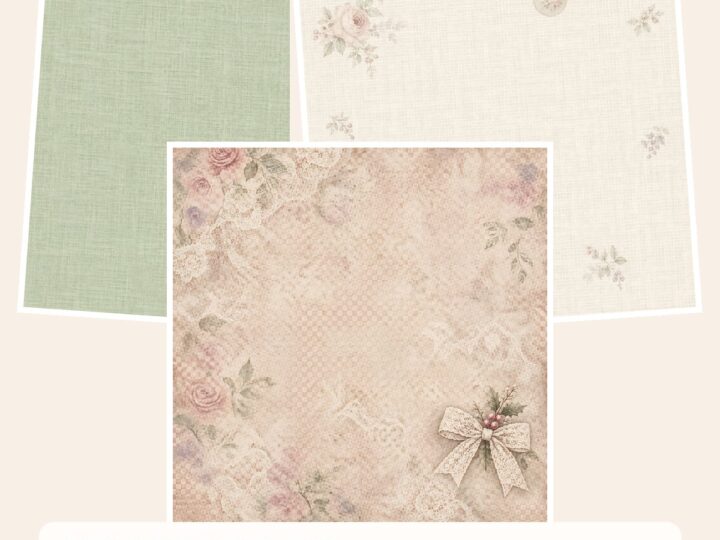 Free Christmas Scrapbook Paper Samples | 3 Shabby Chic Rose & Lace Pages