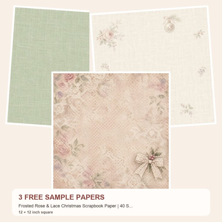 Free Christmas Scrapbook Paper Samples | 3 Shabby Chic Rose & Lace Pages preview