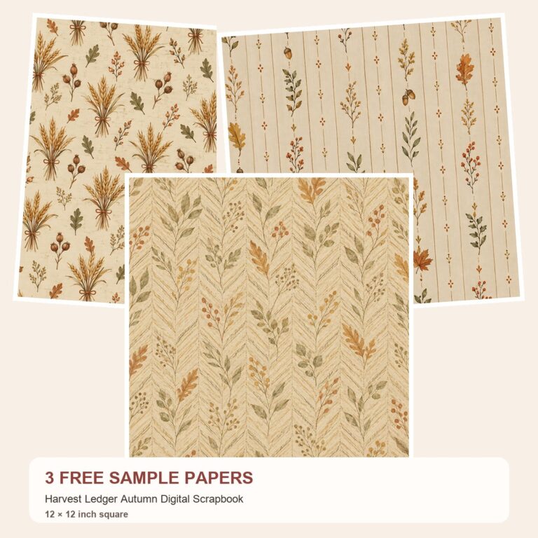 Free Harvest Ledger Autumn Digital Scrapbook – 3 Printable Scrapbook Paper Samples preview
