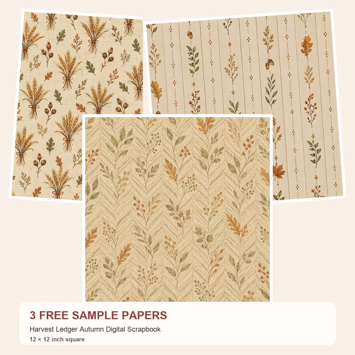 Free Harvest Ledger Autumn Digital Scrapbook – 3 Printable Scrapbook Paper Samples