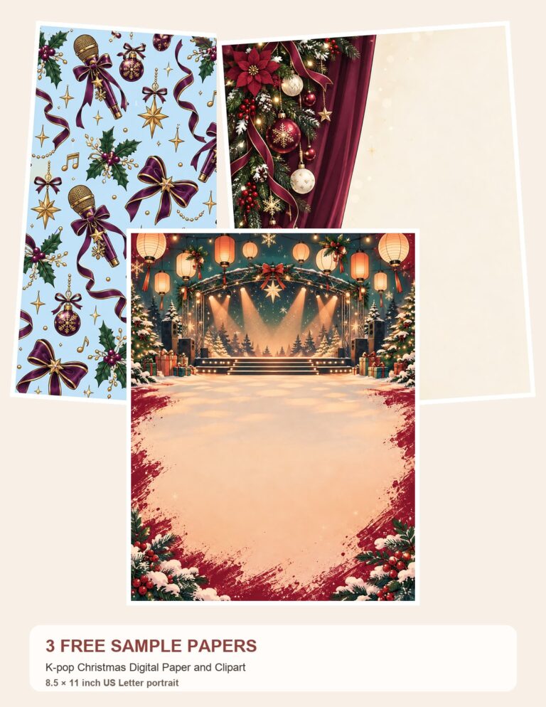 Free K-pop Christmas Paper Samples — 3 US Letter Pages preview