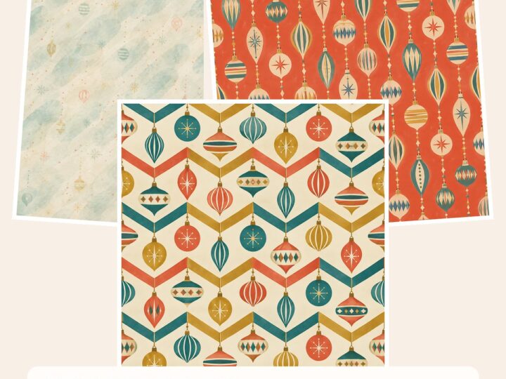 Free Atomic Ornament Christmas Digital – 3 Printable Scrapbook Paper Samples preview