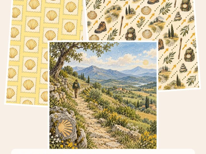 Free Camino De Santiago Digital Scrapbook Kit – 3 square and US Letter Paper Samples