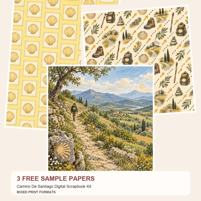 Free Camino De Santiago Digital Scrapbook Kit – 3 square and US Letter Paper Samples preview