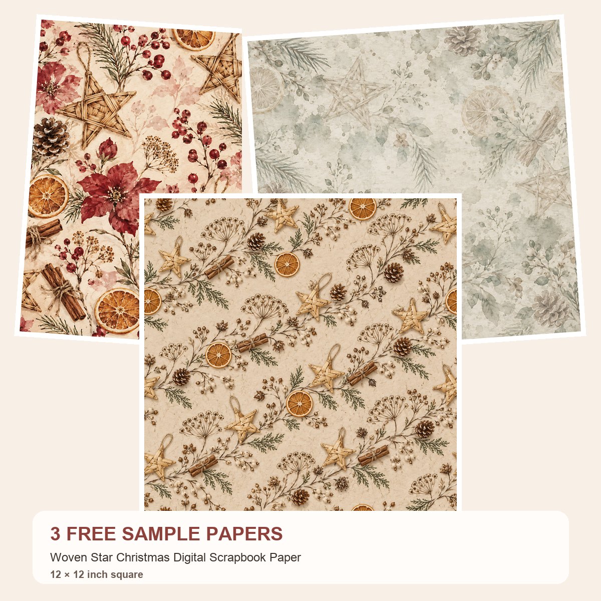 Free Woven Star Christmas Digital Scrapbook Paper – 3 Printable Scrapbook Paper Samples