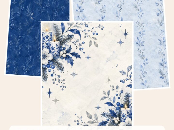Free Blue Porcelain Christmas Scrapbook Paper Samples preview