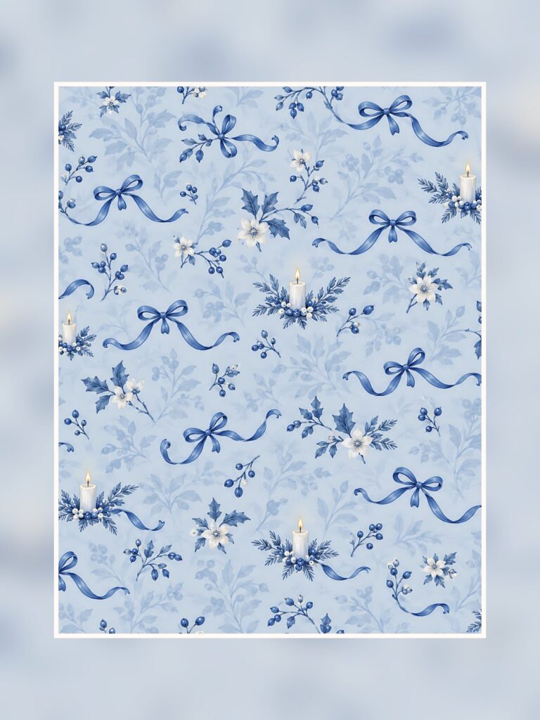 Blue Porcelain Christmas Scrapbook Paper — 40 poster portrait