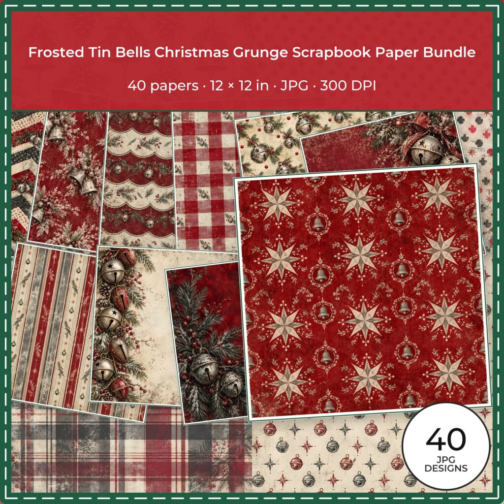 Frosted Tin Bells Christmas — 40 Grunge Scrapbook Papers