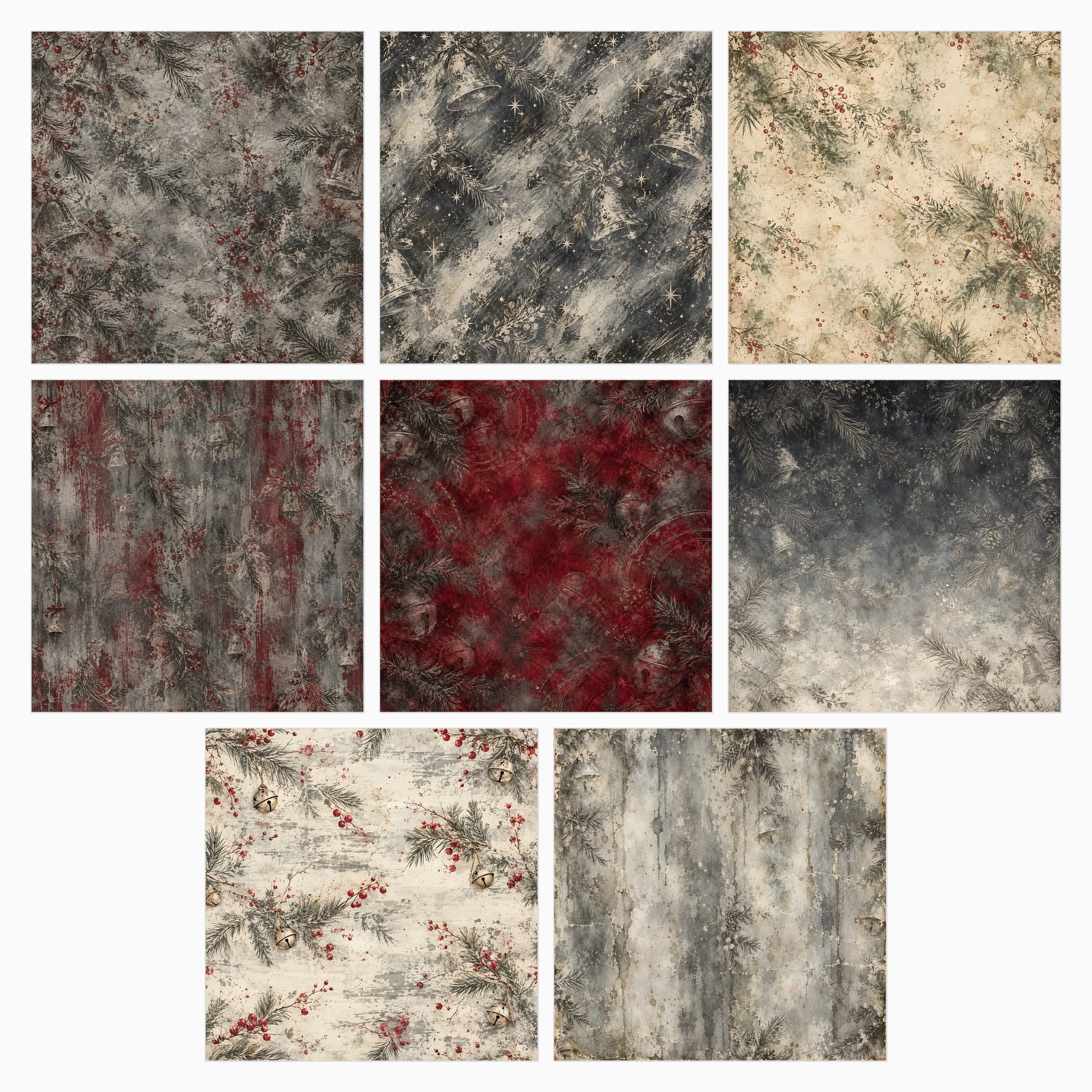 Frosted Tin Bells Christmas — 40 Grunge Scrapbook Papers preview 2