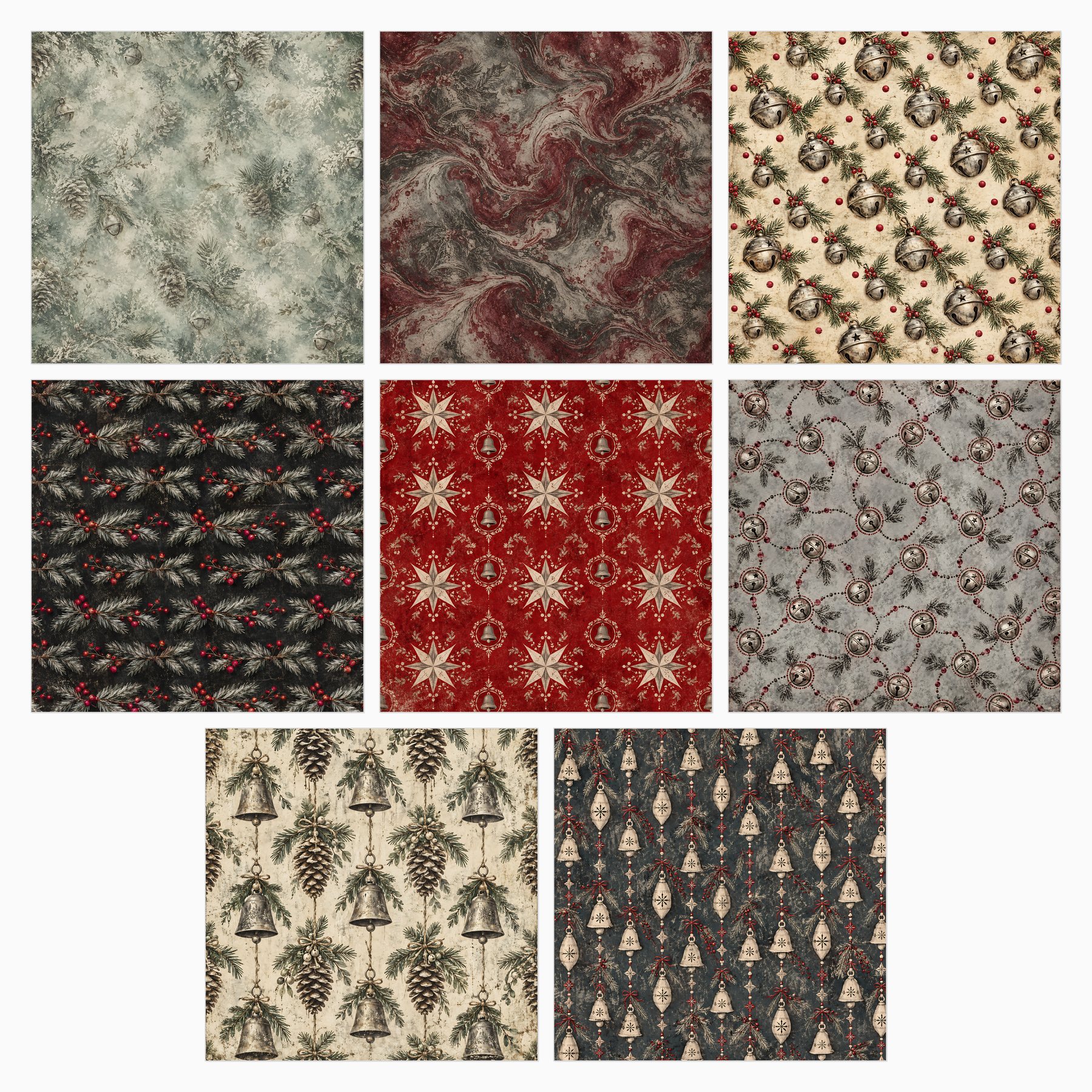 Frosted Tin Bells Christmas — 40 Grunge Scrapbook Papers preview 3