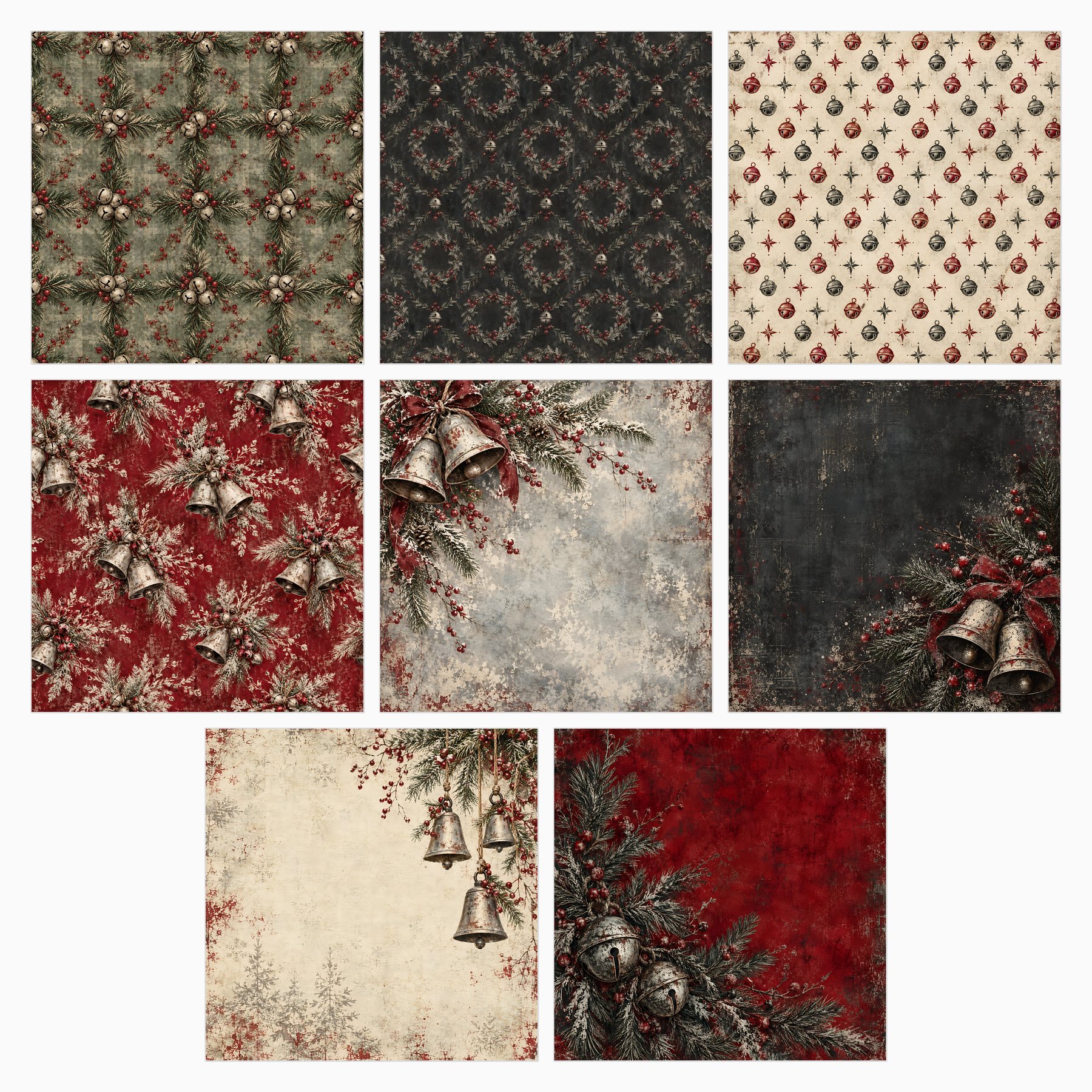Frosted Tin Bells Christmas — 40 Grunge Scrapbook Papers preview 4