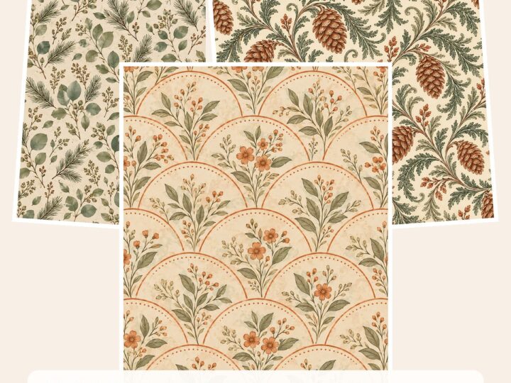 Free Copper Pine Christmas — 3 Square Scrapbook Paper Samples