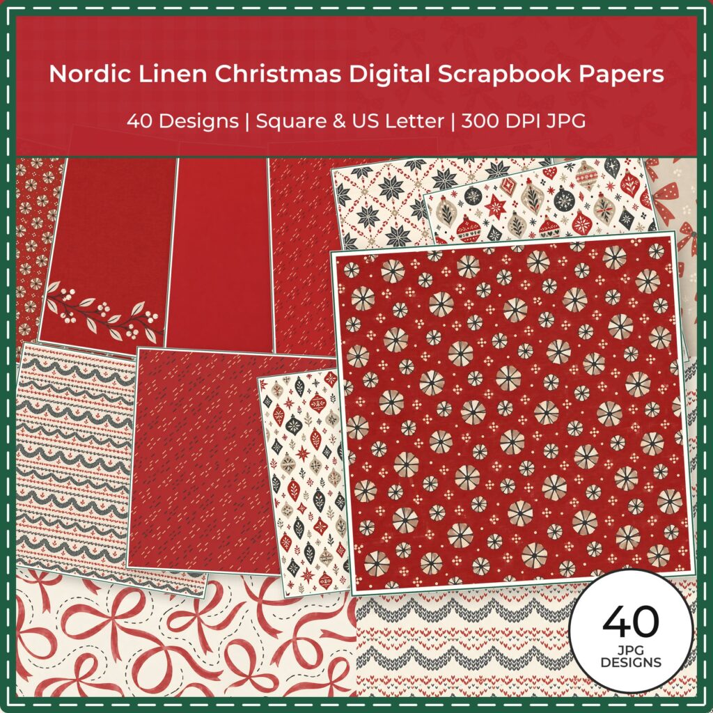 Nordic Linen Christmas Scrapbook Paper