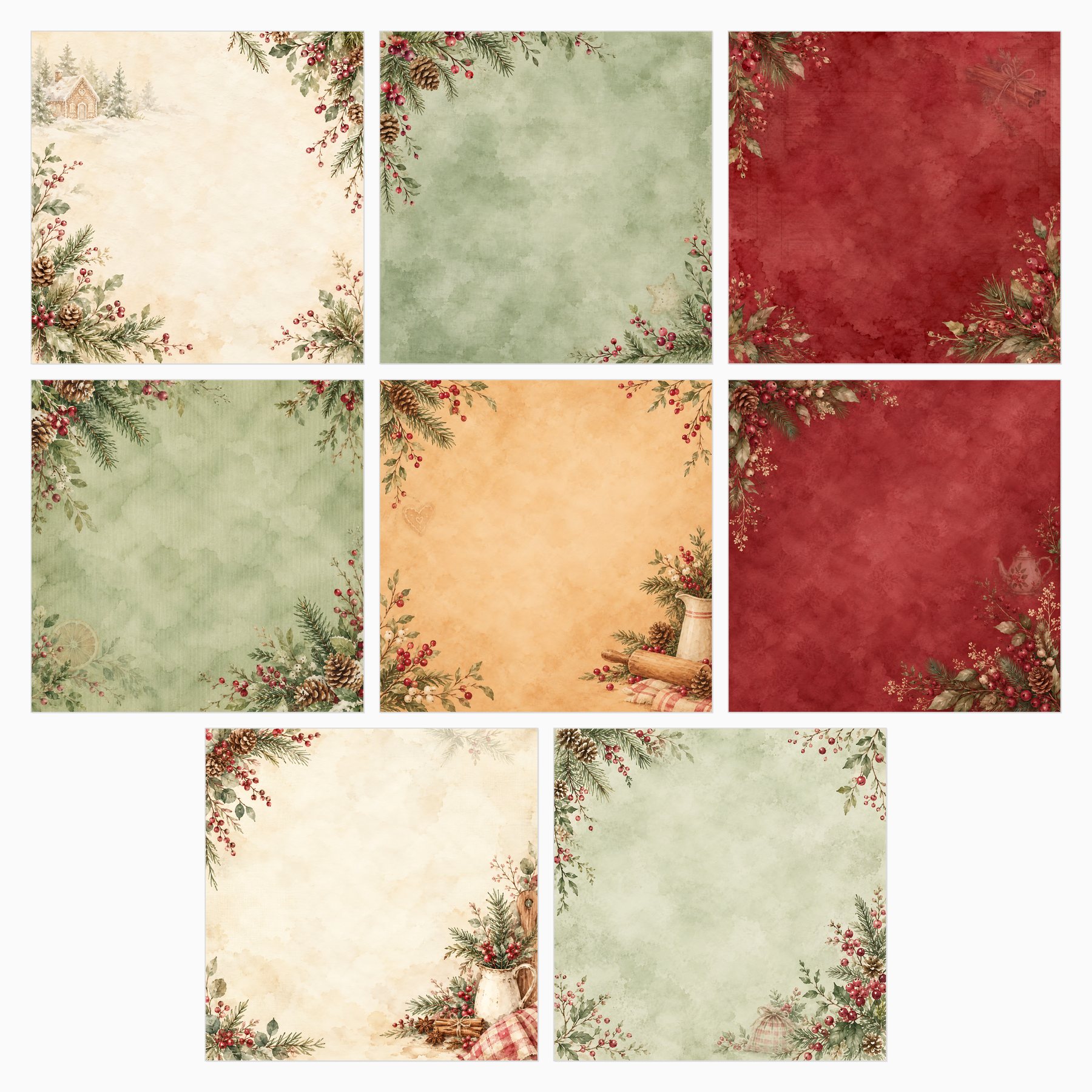 Gingerbread Pantry Christmas Digital Scrapbook Paper, 40 Cottagecore 12×12 JPG Sheets preview 2