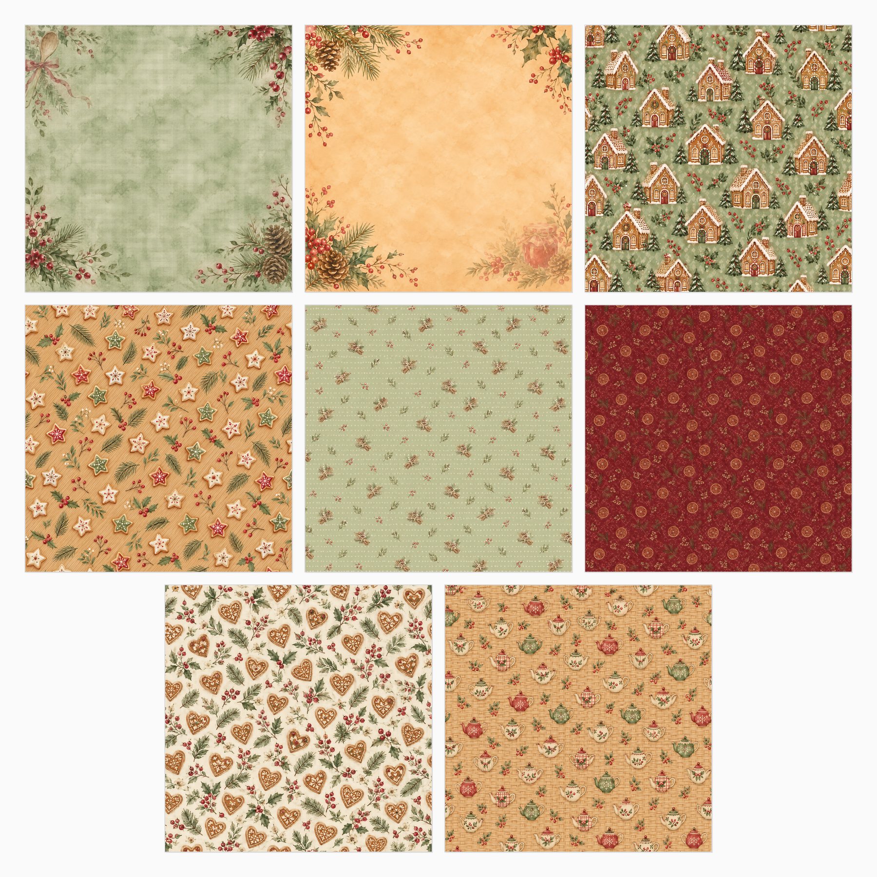 Gingerbread Pantry Christmas Digital Scrapbook Paper, 40 Cottagecore 12×12 JPG Sheets preview 3