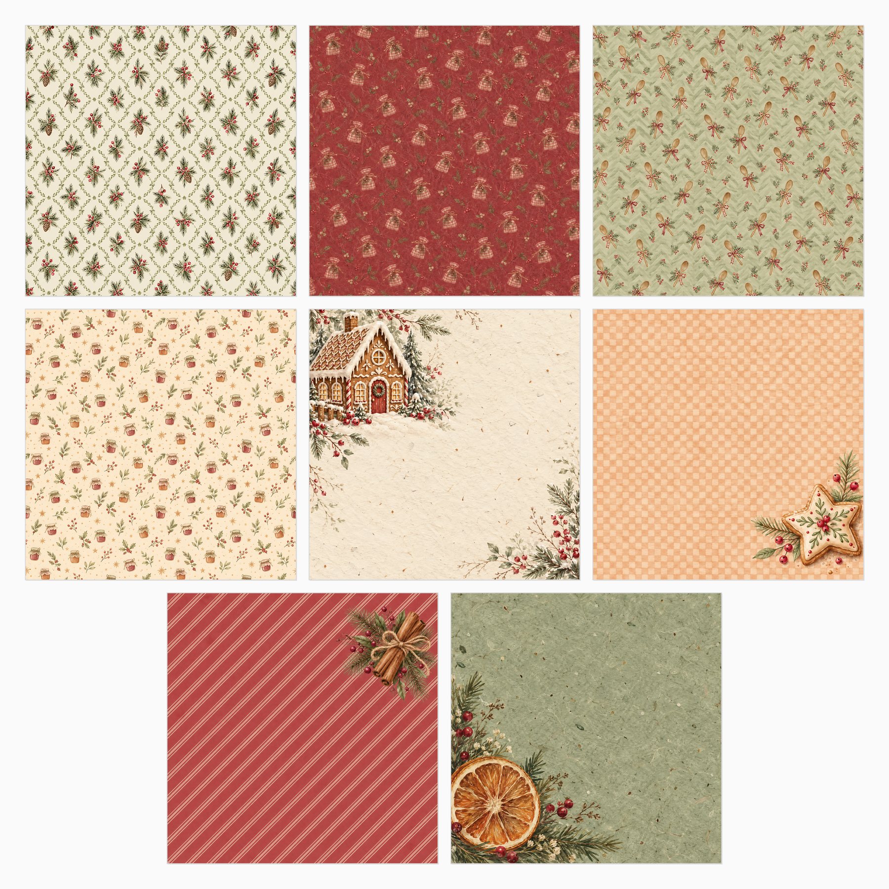 Gingerbread Pantry Christmas Digital Scrapbook Paper, 40 Cottagecore 12×12 JPG Sheets preview 4