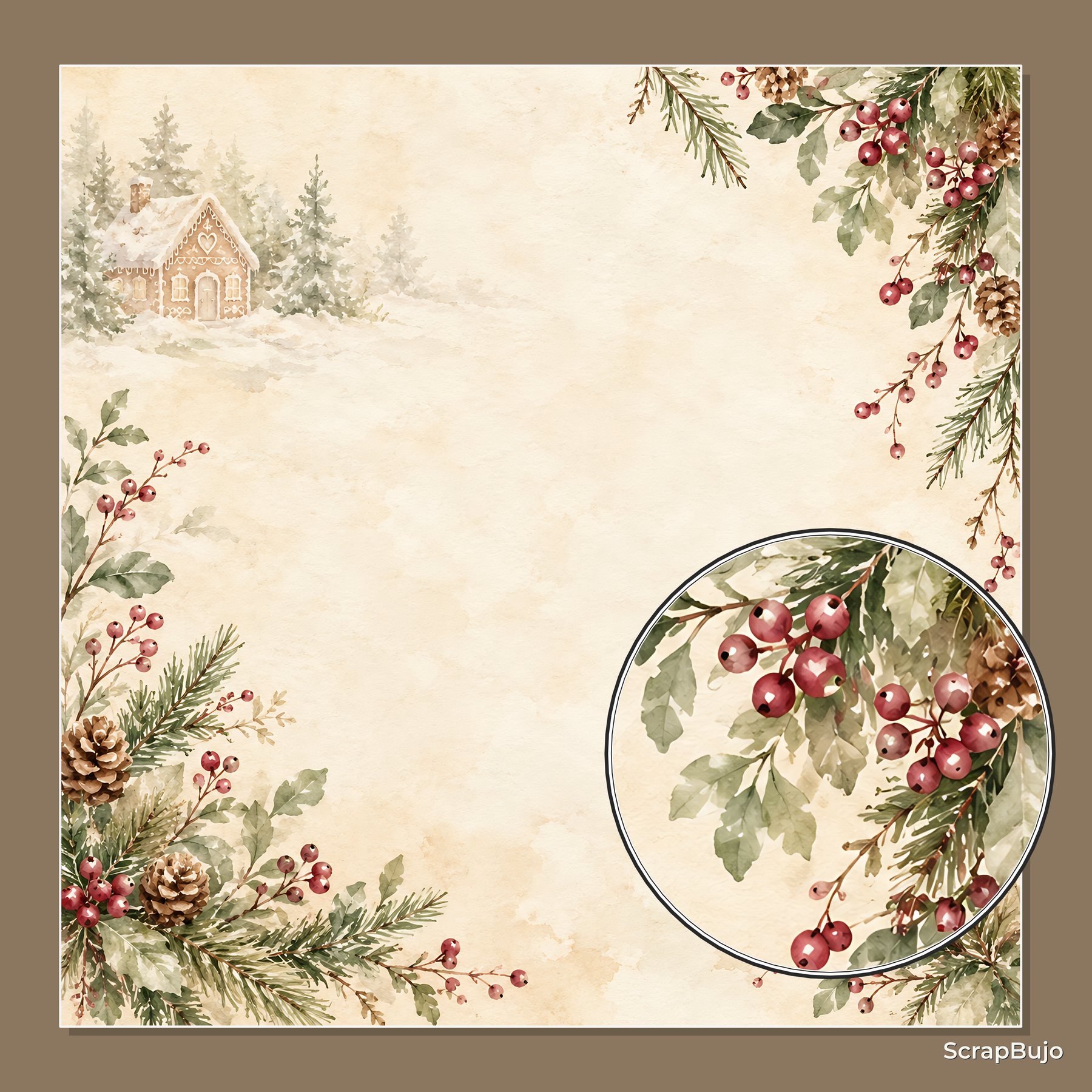 Gingerbread Pantry Christmas Digital Scrapbook Paper, 40 Cottagecore 12×12 JPG Sheets preview 5