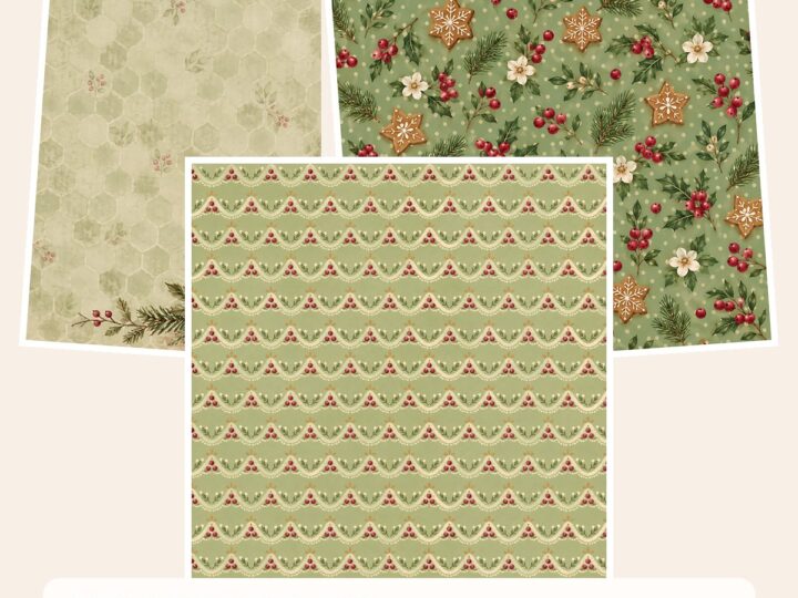 Free Gingerbread Pantry Christmas Digital Scrapbook Paper, 40 Cottagecore 12×12 JPG Sheets – 3 Printable Scrapbook Paper Samples